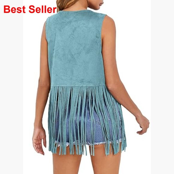 Faux Suede Fringe Vest Sleeveless Western Outerwear - Picture 2 of 7